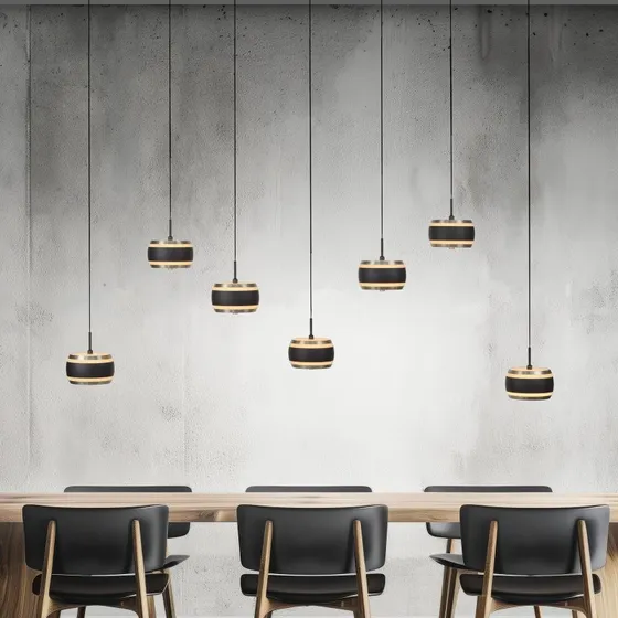 Żyrandol LED PURE Falling Rings, czarny, 132 cm, 7-punktowy