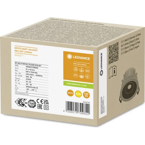 LEDVANCE SPOT ADJUST 8W 927 PS DIM IP20 WT