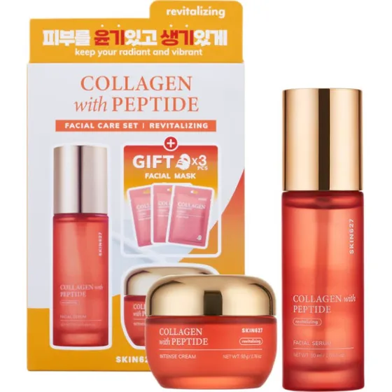 SKIN627 Collagen with Peptide zestaw: serum, krem, 3x maski