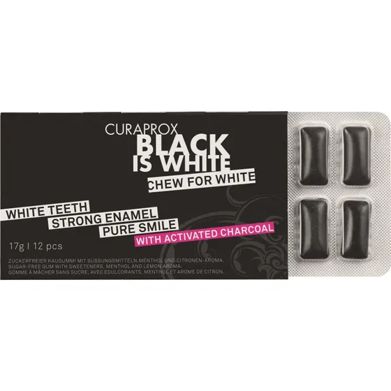 Curaprox Black is White Gum – Czarna guma do żucia z węglem