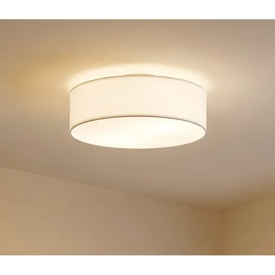 Lampa sufitowa Lindby Sebatin, kremowa, Ø40 cm, tkanina, E27