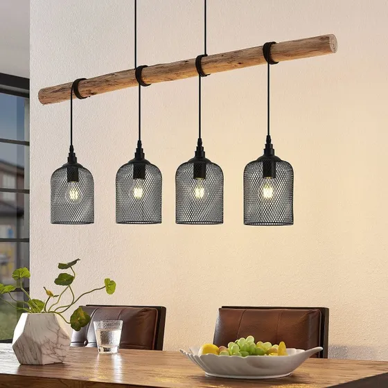 Lindby Elrond Lampa Wisząca 4-punktowa Black/Wood 116 cm