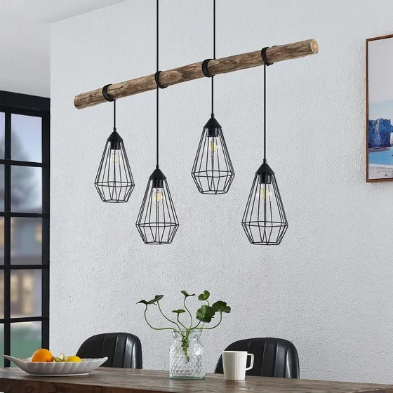 Lindby Eldarion Lampa Wisząca Black/Wood 116 cm