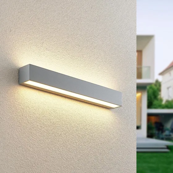 Kinkiet zewnętrzny LED Lucande Lengo 50 cm, srebrny, światło góra/dół