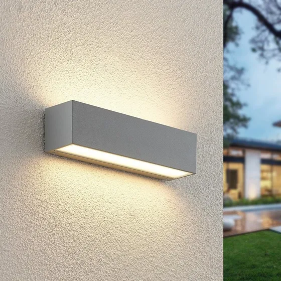 Kinkiet zewnętrzny LED Lucande Lengo 25 cm, srebrny, IP65