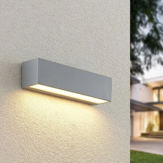 Kinkiet zewnętrzny LED Lucande Lengo, 25 cm, srebrny, downlight