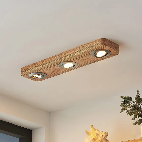 Lampa sufitowa LED Mikari Lindby, 48 cm, drewno dębowe, obrotowa
