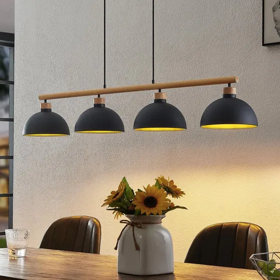 Lindby Tirzana Lampa Wisząca 4-punktowa, czarno-złota, drewno