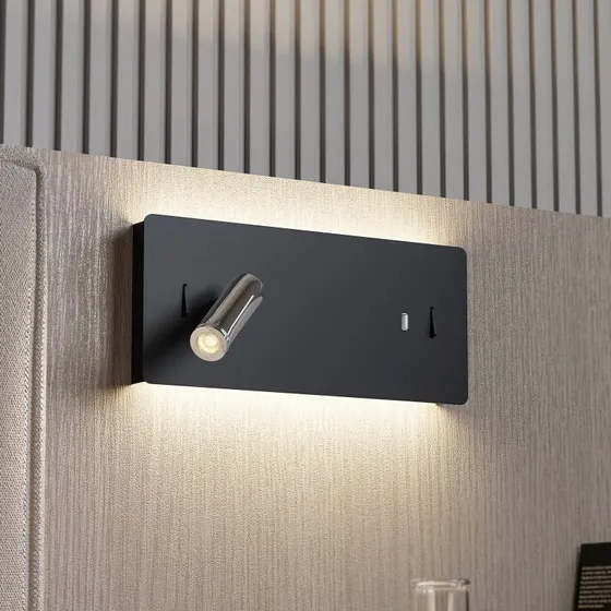 Lucande Kimo LED Kinkiet Czarny z USB i Regulowanym Reflektorem