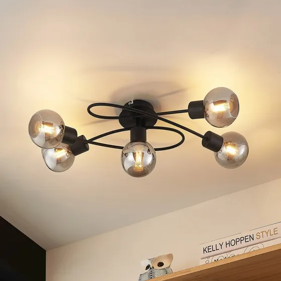 Lindby Elaina Lampa Sufitowa Black/Smoke, 5x E14, 66 cm