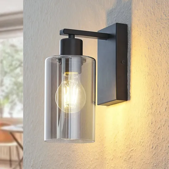 Lindby Emavi Lampa Ścienna Black/Smoke - Kinkiet Szklany