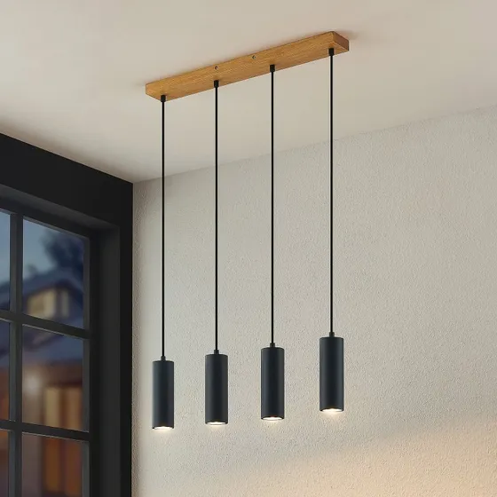 Lampa wisząca Lindby Maniva 4 Black/Wood, 60 cm, GU10