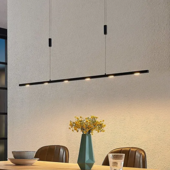 Lucande Lampa wisząca LED Stakato 120 cm, matowa czerń, ściemniana