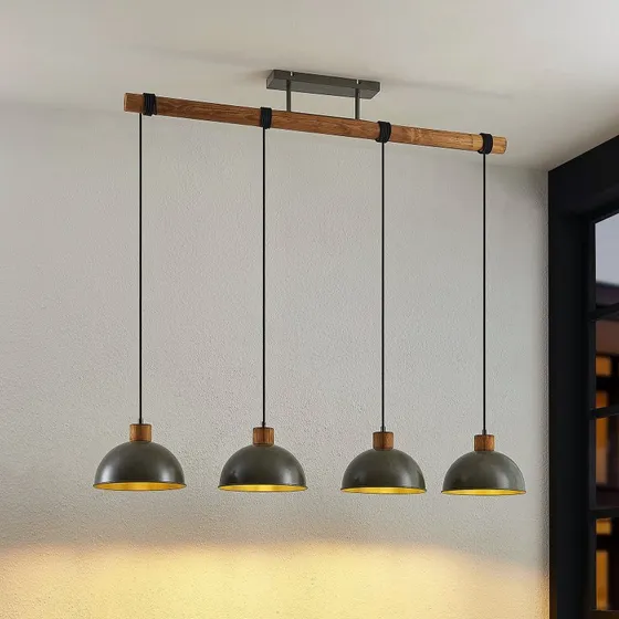 Lindby Durbis 4 Lampa Wisząca Dark Grey/Wood 116 cm