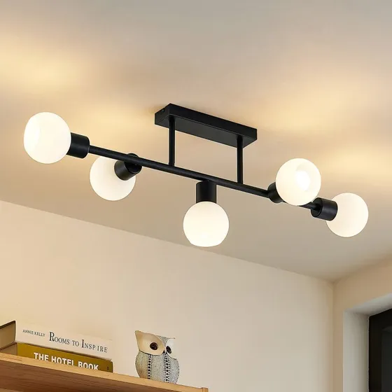 Lindby Biscala Lampa Sufitowa Black/Opal - 5 punktów