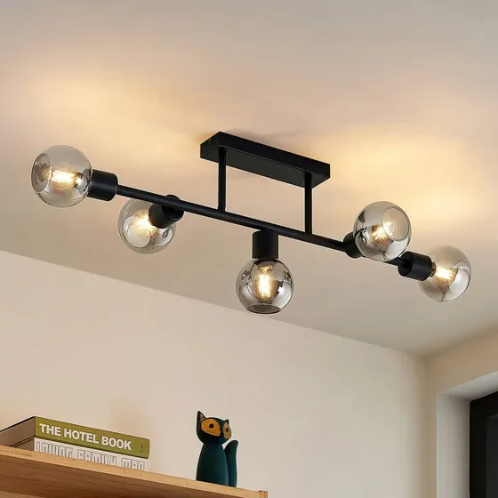 Lindby Biscala Lampa Sufitowa Black/Smoke (5-punktowa)