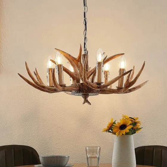 Lindby Tejask Lampa Wisząca Ø70 Brown - 6-punktowa, styl rustykalny