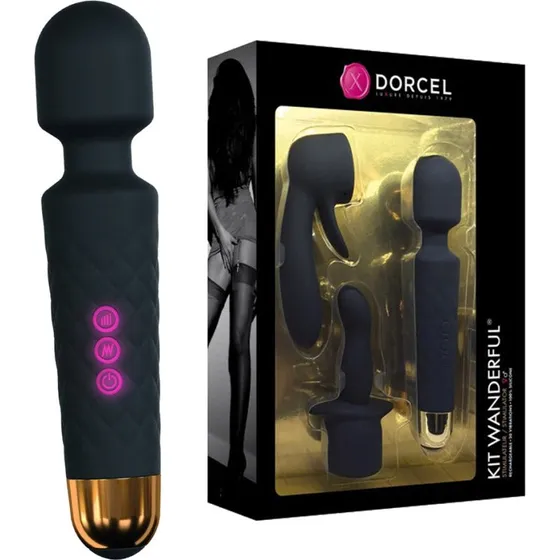Marc Dorcel Kit Wanderful - Zestaw masażer różdżka + 2 końcówki