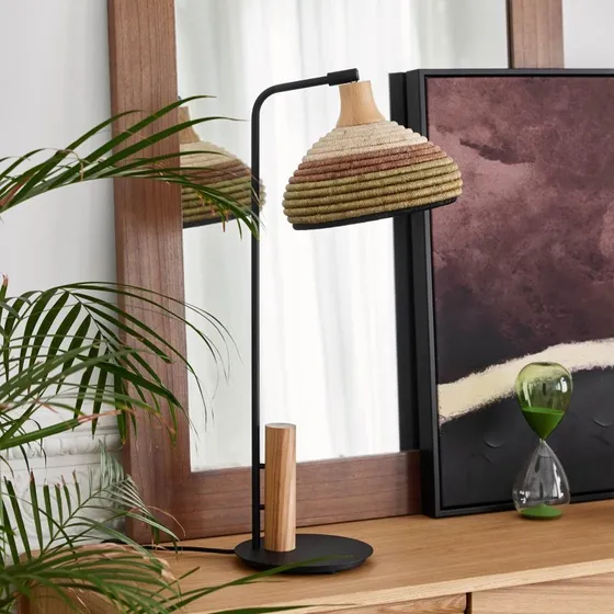 Forestier Grass Lampa stołowa, zielona, klosz z rafii i Abacá