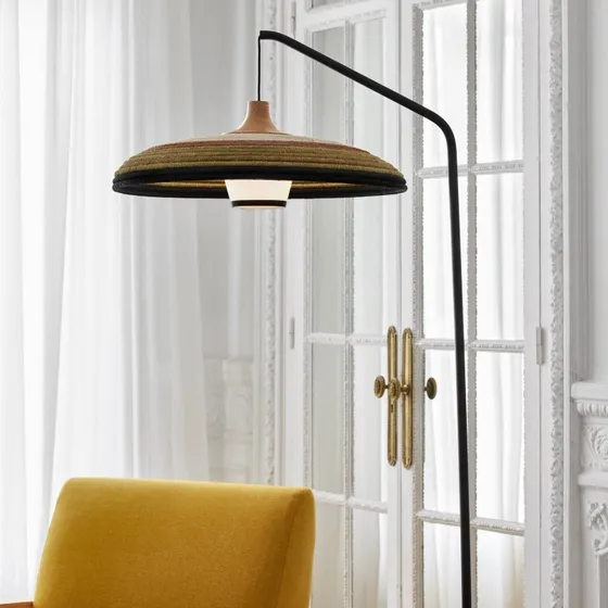 Forestier Grass Lampa podłogowa, zielona, klosz z abacá