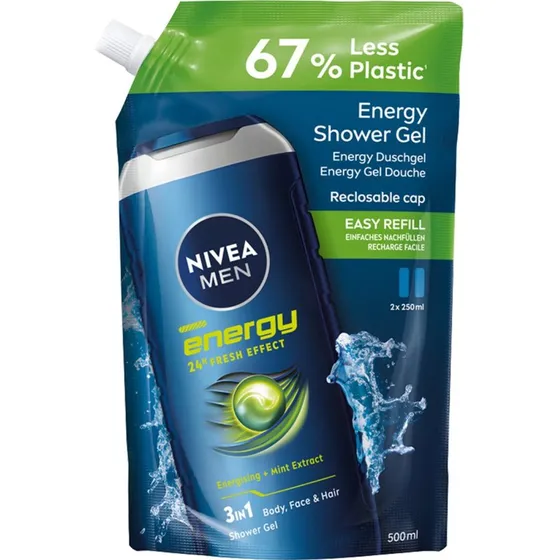 Nivea Men Energy żel pod prysznic 3w1 opakowanie uzupełniające 500ml