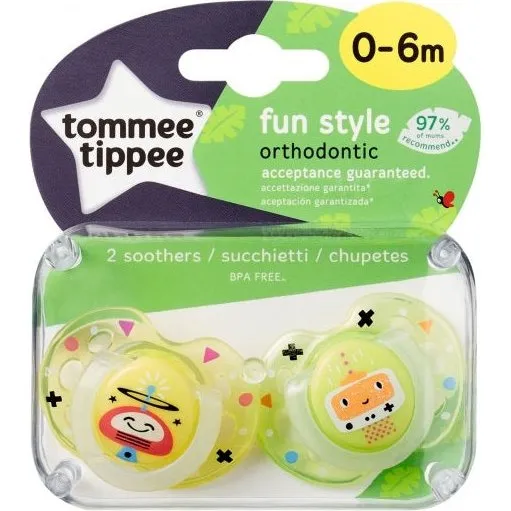 Tommee Tippee Fun Style smoczek uspokajający 0-6m, żółty, 2 szt.