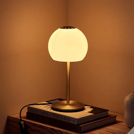 Lampa stołowa FRANDSEN Ball Glass, piaskowo-szara, 37 cm