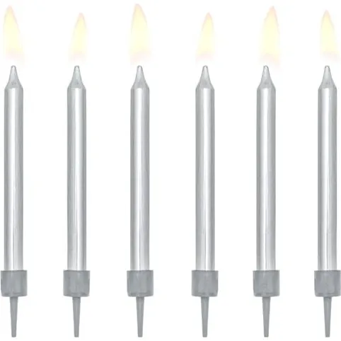 PartyDeco wieczki Urodzinowe Srebrne 6 cm (6 szt.)