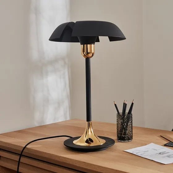 Lampa stołowa AYTM Cycnus czarna/złota, metalowa, E27