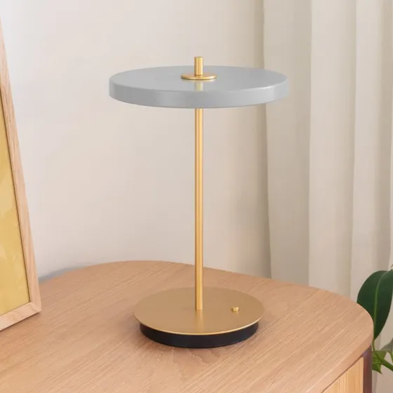UMAGE Asteria Move LED Lampa stołowa, szara/mosiądz, 31 cm