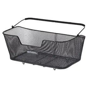 Basil Base XL — stalowy kosz na tylny bagażnik, czarny (z haczykami)