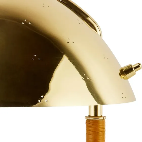 Gubi 9209 Lampa Stołowa Polished Brass i Rattan - Paavo Tyrell