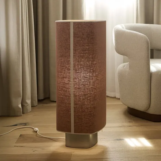 MARKET SET Lampa stojąca Dolce, brązowy korek, len, E27