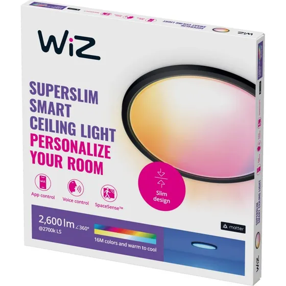 WiZ SuperSlim Lampa Sufitowa LED RGBW 42cm Czarna