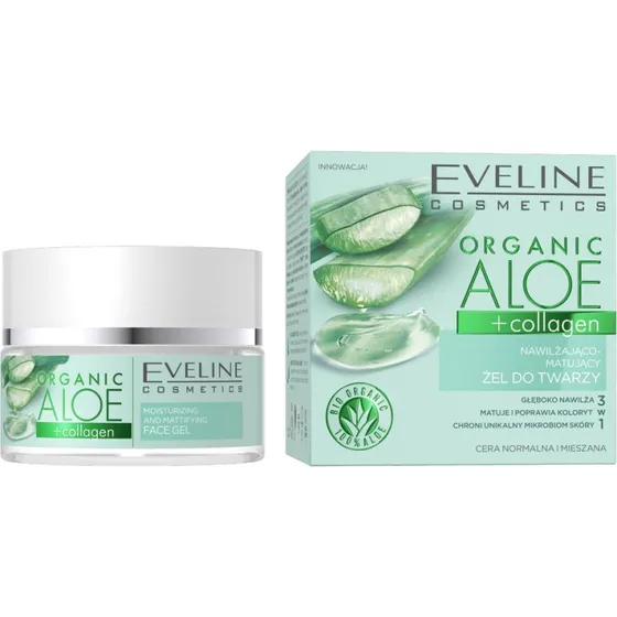 Eveline Cosmetics Organic Aloe + Collagen żel nawilżająco-matujący 50ml
