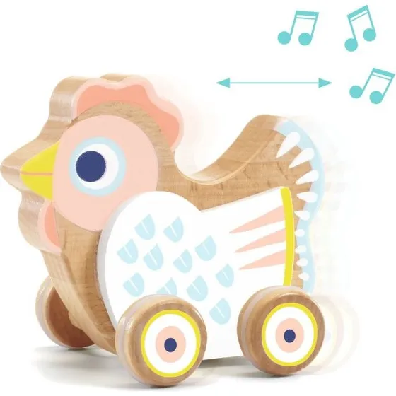 Djeco Drewniana kurka na kkach z pozytywk