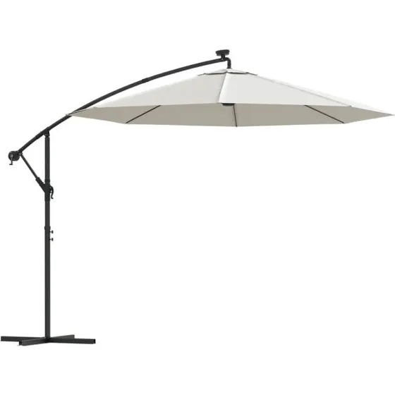 vidaXL Parasol ogrodowy wiszcy 300 cm, piaskowy, z LED
