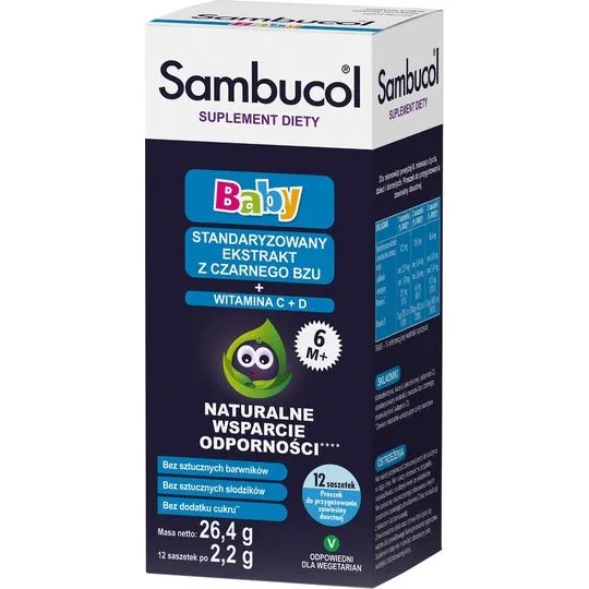 Sambucol Baby 12 saszetek – czarny bez, wit. C i D