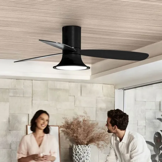 Beacon Flusso wentylator sufitowy LED 132cm czarny drewno