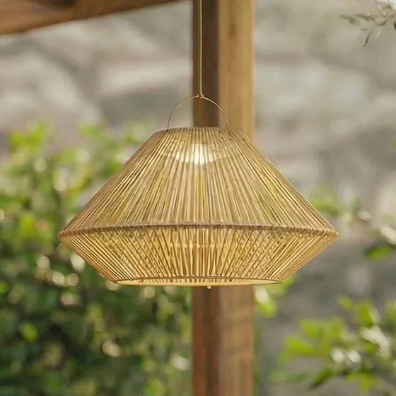 Lampa wisząca Lindby Austas LED solar, beżowa, Ø 50 cm