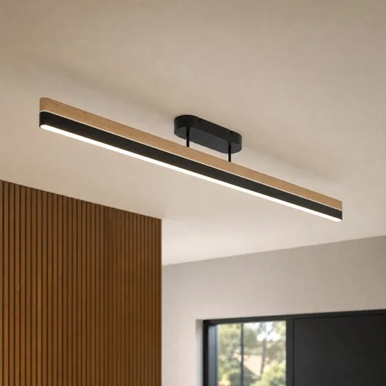 Lucande Holven Lampa sufitowa LED, czarna/drewno, CCT, 113 cm