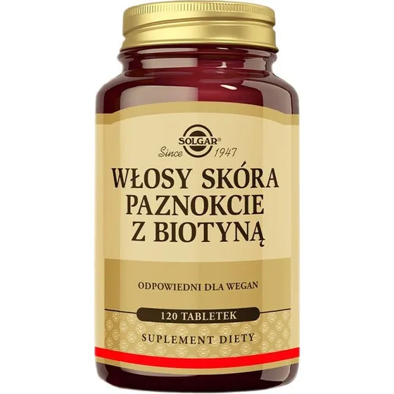 Solgar Włosy, Skóra i Paznokcie z Biotyną, 120 tabletek
