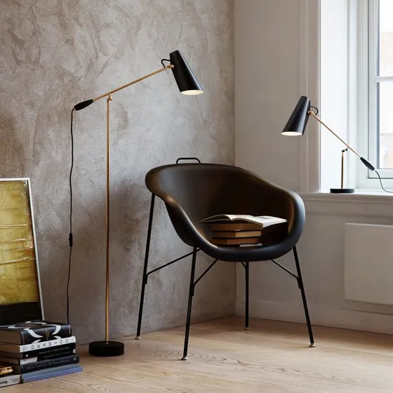 Lampa podłogowa Birdy Czarny/Mosiądz - Design Retro