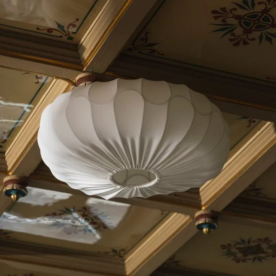 Globen Lighting Lampa sufitowa BLADVERK, biała, Ø 50 cm, tekstylna