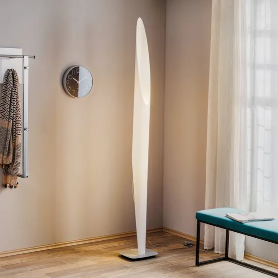 KDLN Lampa stojąca Shakti, srebrna, biała satyna, 200 cm