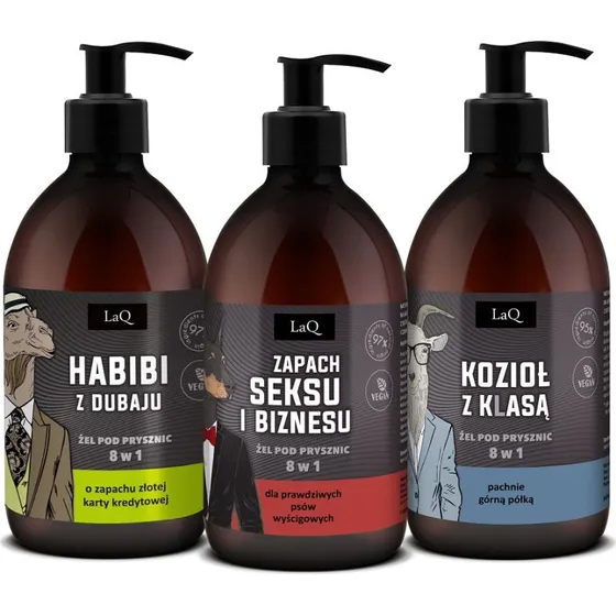 LaQ Czyściopak Męski: Zestaw 3 Żeli pod prysznic po 500ml