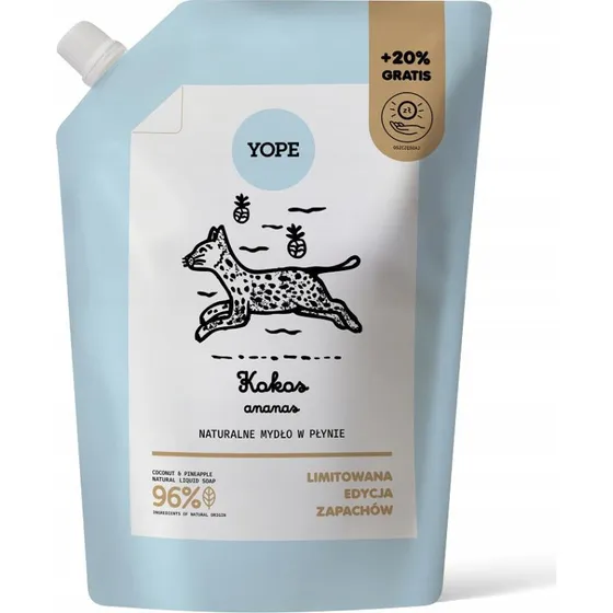 Yope Naturalne mydło w płynie refill Kokos & Ananas 600ml