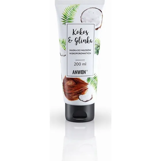 Anwen Maska do włosów niskoporowatych Kokos i Glinka 200ml