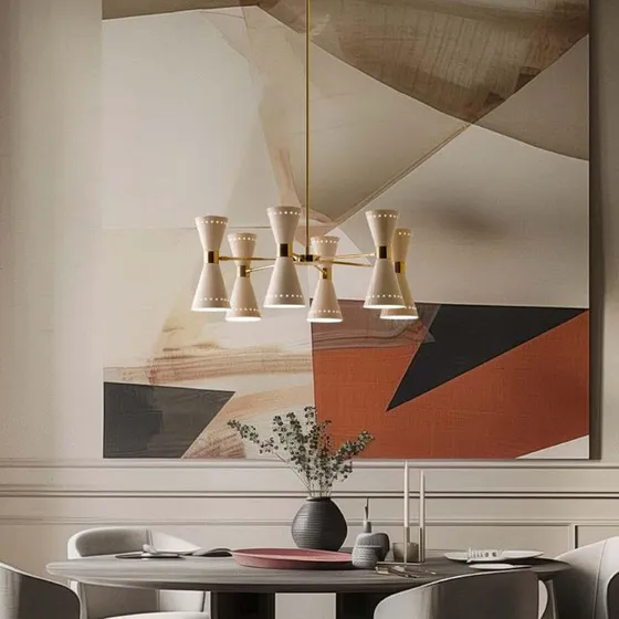 Lampa wisząca Stilnovo Megafono, 80 cm, kość słoniowa, 12-punktowa