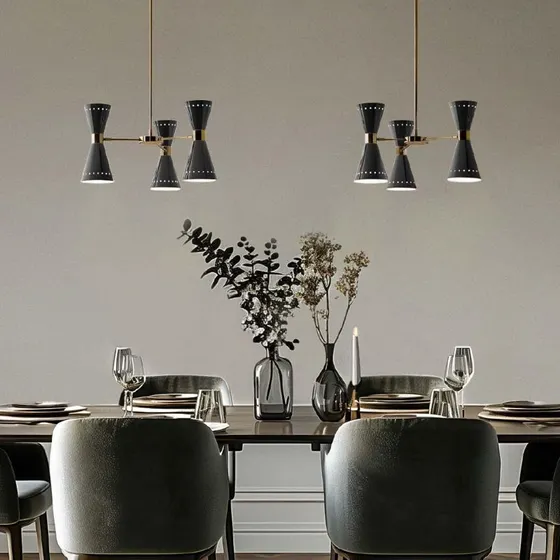 Lampa wisząca Stilnovo Megafono, czarno-złota, 54 cm, 6-punktowa